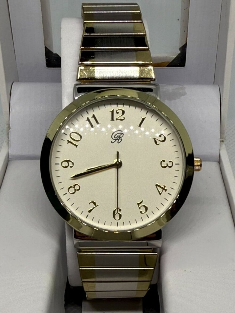 Charles Raymond 8197 Unisex Two-Tone Easy Reader Stretch Band Quartz Watch